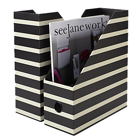 See Jane Work® Paperboard Magazine File, Black and Cream Stripe