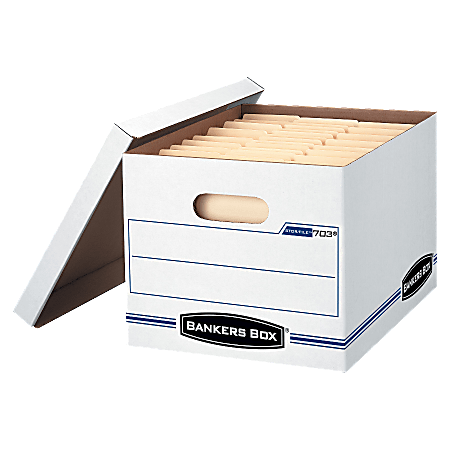 Bankers Box Stor/File Storage Box Letter/Legal Lift-Off Lid White/Blue 4/Carton