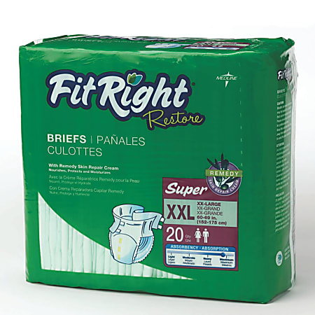 FitRight Restore Briefs, XX-Large, Green, Bag Of 20