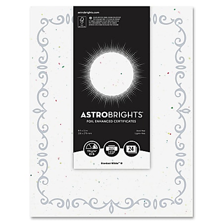 Astrobrights Foil Enhanced Certificates - Vine Design - 65 lb/176 gsm - 8.5" x 11" - Stardust White - Foil, Card Stock - 25 / Pack