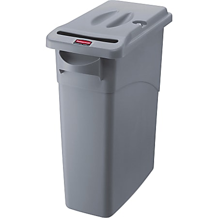 Rubbermaid Commercial Slim Jim Confidential Document Container w/Lid - External Dimensions: 11"x 22" Depth x 25" - 16 gal - Lid Lock Closure - Gray -