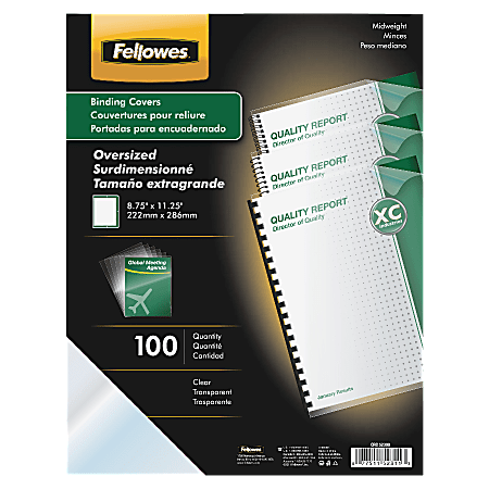 Fellowes® Thermal Binding System Presentation Covers, Clear, 61 to 90 Sheet  Capacity, 11 x 8.5, Unpunched, 10/Pack
