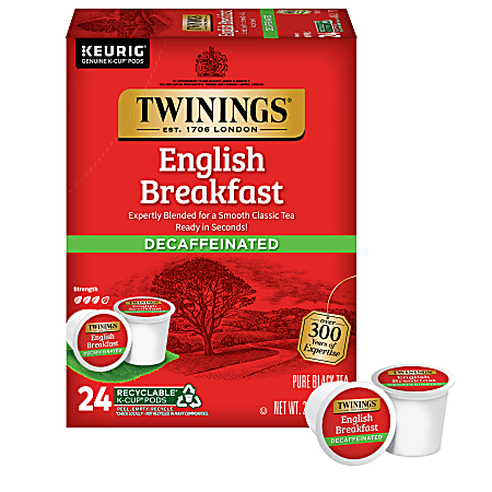 Twinings® of London English Breakfast Tea Single-Serve K-Cup®Pods, Decaffeinated, 0.11 Oz, Box Of 24