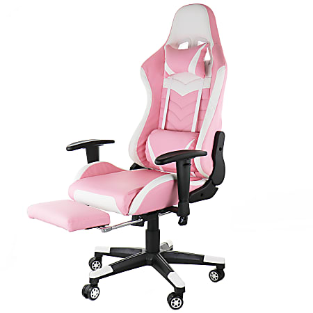 GameFitz Ergonomic Faux Leather Gaming Chair PinkWhite Office Depot