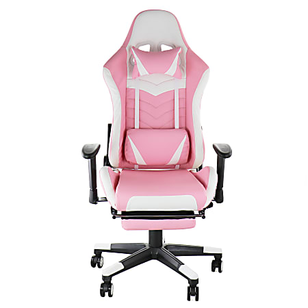 GameFitz Ergonomic Faux Leather Gaming Chair PinkWhite Office Depot