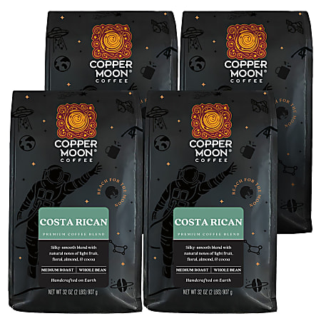 Copper Moon® World Coffees Whole Bean Coffee, Medium Roast, Costa Rican Blend, 4 Bags (2 lbs Each)