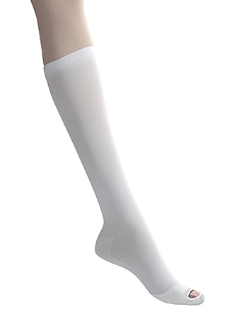 Medline EMS Nylon/Spandex Knee-Length Anti-Embolism Stockings, Medium Long, White, Pack Of 12 Pairs