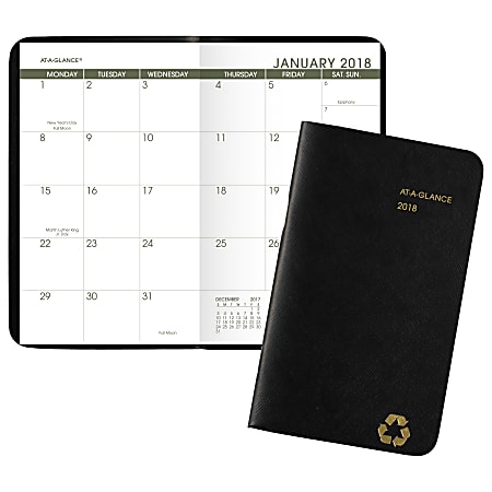 AT-A-GLANCE® 2-Year Monthly Pocket Planner, 3 5/8" x 6 1/16", 100% Recycled, Assorted Colors, January 2018 to December 2019 (70024G00-18)