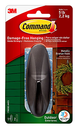 Command Outdoor Designer Removable Metal Hook, Large, Bronze