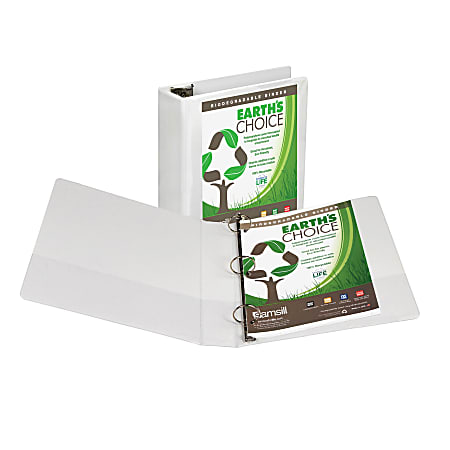 Samsill® Earth's Choice Insertable Vue 3-Ring Binder, 3" Round Rings, 63% Recycled, White