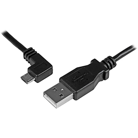 StarTech.com 1m 3ft Left Angle Micro-USB Charge-and-Sync Cable M/M - USB 2.0 A to Micro-USB - 30/24 AWG -  - First End: 1 x Type B Male Micro USB - Second End: 1 x Type A Male USB - Shielding - Nickel Plated Connector - Black