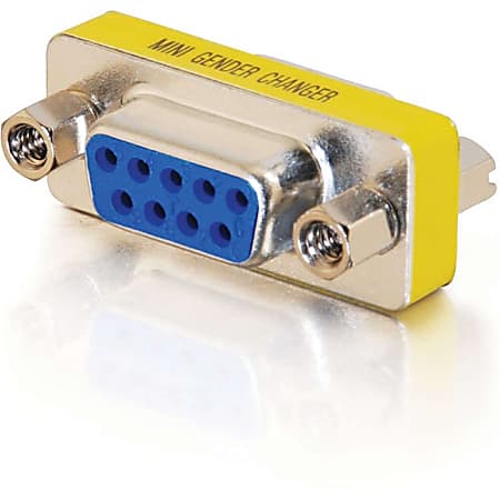 C2G DB9 F/F Mini Gender Changer (Coupler) - 1 Pack - 1 x 9-pin DB-9 Serial Female - 1 x 9-pin DB-9 Serial Female - Silver, Yellow