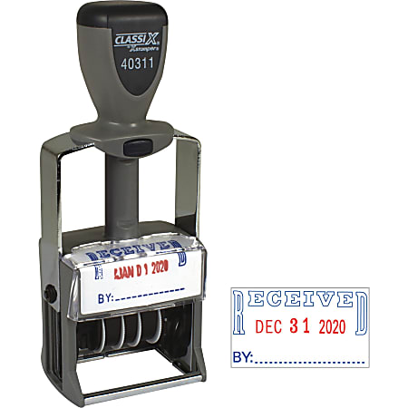 Xstamper Heavy-duty RECEIVED Self-Ink Dater - Message/Date Stamp - "RECEIVED" - Red, Blue - Metal, Plastic Metal - 1 Each