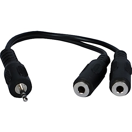 QVS 6inch 2.5mm Mini-Stereo Male to Two 3.5mm Female Speaker Splitter Cable - 6" BNC/Mini-phone Audio Cable for MP3 Player, PDA, iPod, Headset, Speaker, CD Player, Microphone, Walkman - First End: 1 x 2.5mm Male Audio - Second End: 2 x 3.5mm Female Audio