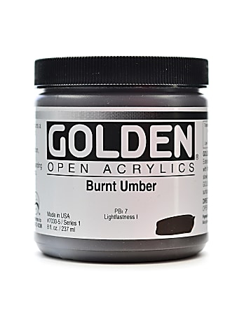 Golden OPEN Acrylic Paint, 8 Oz Jar, Burnt Umber