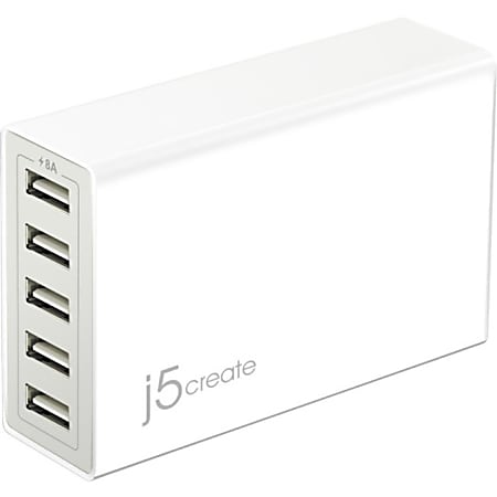 j5create® JUP50 40W 5-Port USB Super Charger, White
