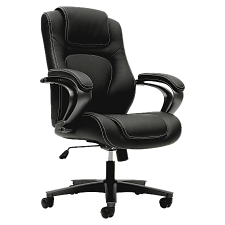 HON® Basyx Ergonomic Bonded Leather Fixed Arm Executive Chair, Black