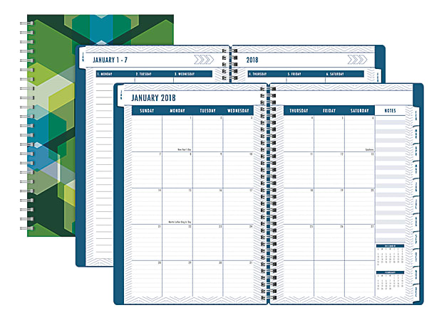 Office Depot® Brand Bold Arrows Weekly/Monthly Planner, 5" x 8", Green, January to December 2018