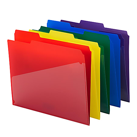 Plastic File Folders 1/3 Cut Tab Letter Size Multicolor 30 Pack 