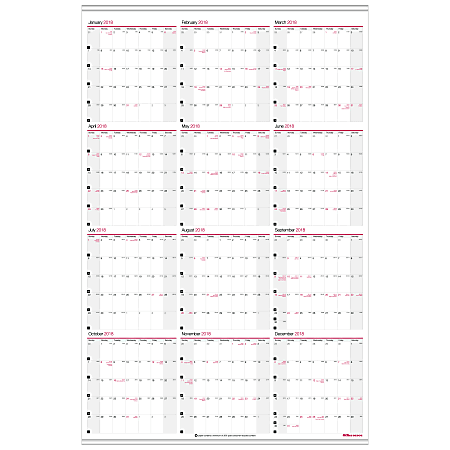 Office Depot® Brand Yearly Wall Calendar, 36" x 24", White, January to December 2018 (OD301428-18)
