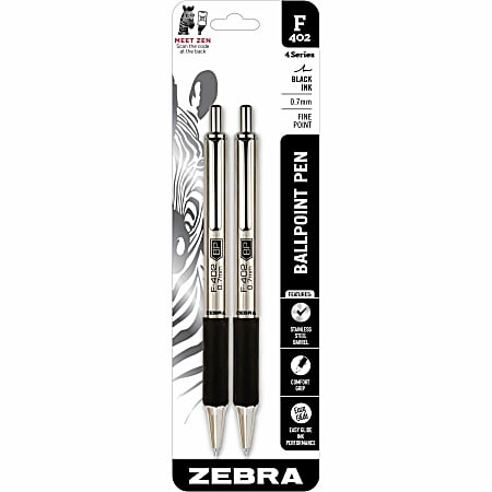 F-402 Ballpoint Pen, Retractable, Fine 0.7 mm, Black Ink, Stainless Steel/Black Barrel