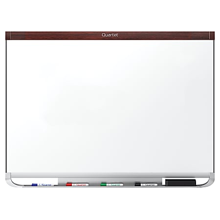 Quartet® Prestige™ 2 DuraMax® Porcelain Magnetic Dry-Erase Whiteboard, 48" x 36", Wood Frame With Mahogany Finish