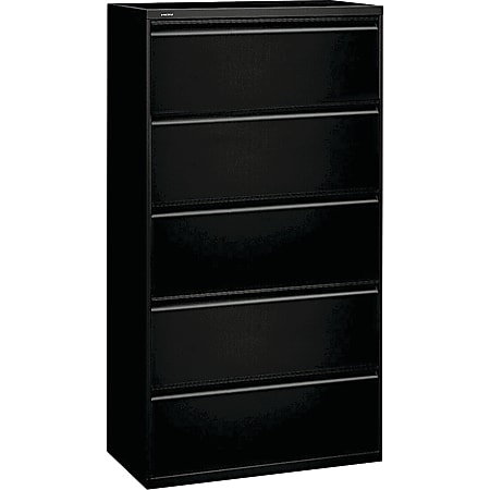 HON® 36"W x 19-1/4"D Lateral 5-Drawer File Cabinet With Lock, Black
