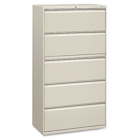 HON® 36"W Lateral 5-Drawer Standard File Cabinet With Lock, Metal, Light Gray