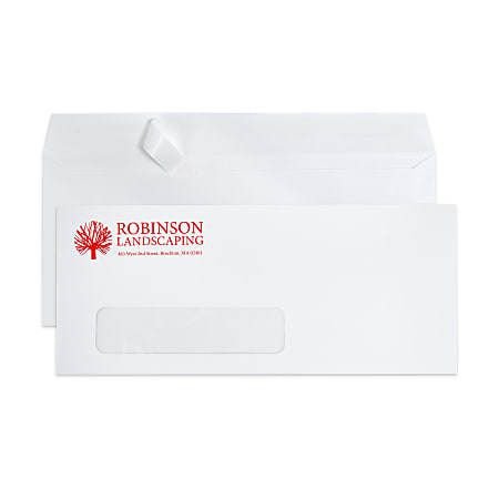 Custom #10, 1-Color, Peel & Seal, Single Window  Business Envelopes, 4-1/8" x 9-1/2", White Wove, Box Of 500