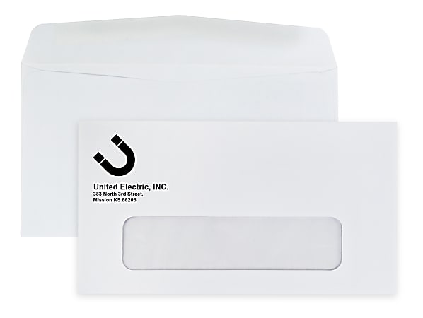 Gummed Seal, Single Window Business Envelopes,  3-5/8" x 6-1/2", 1-Color, Custom #6-3/4, Box Of 500