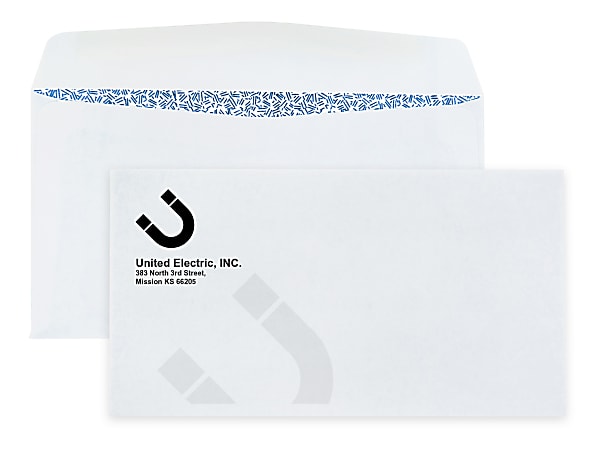Gummed Seal, Security Business Envelopes,  3-5/8" x 6-1/2", 1-Color, Custom #6-3/4, Box Of 500