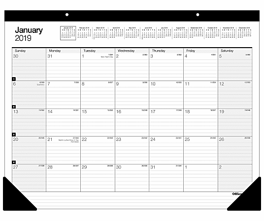 Office Depot® Brand Large Monthly Desk Pad Calendar, 22" x 17", White, January To December 2019