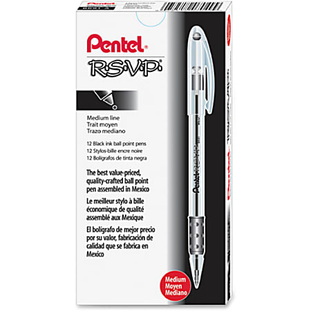 Pentel R.S.V.P BK91BP5A 5 Pack Black Ink Medium Line Ballpoint Pen 