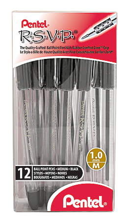  Pentel® R.S.V.P.® Ballpoint Pens, Fine Point, 0.7 mm, Clear  Barrel, Black Ink, Pack Of 12 : Ballpoint Stick Pens : Office Products