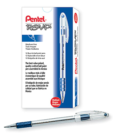 Pentel® R.S.V.P.® Ballpoint Pens, Fine Point, 0.7 mm, Clear Barrel