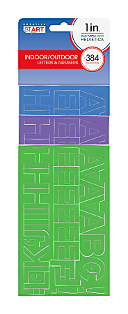 Creative Start® Self-Adhesive Letters, Numbers and Symbols, 1", Helvetica, Blue, Purple and Green, Pack Of 384