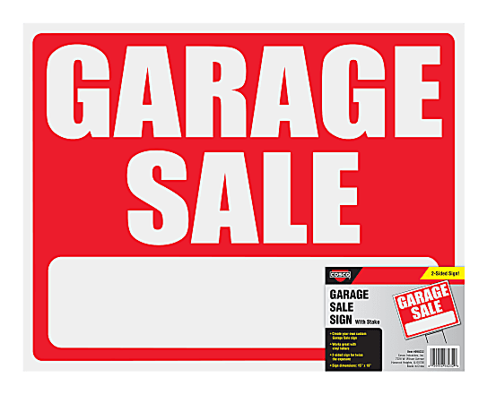 Cosco® "Garage Sale" Sign With Stake Kit, 15" x 19", Red/White