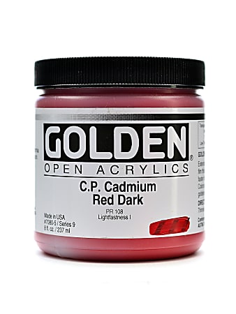 Golden OPEN Acrylic Paint, 8 Oz Jar, Cadmium Red Dark (CP)
