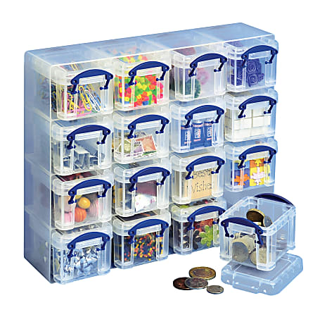 Really Useful Box® Plastic 16-Drawer Storage Box Organizer, Clear/Blue