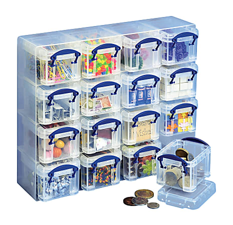 Really Useful Box® Plastic 16-Drawer Storage Box Organizer, Clear/Blue