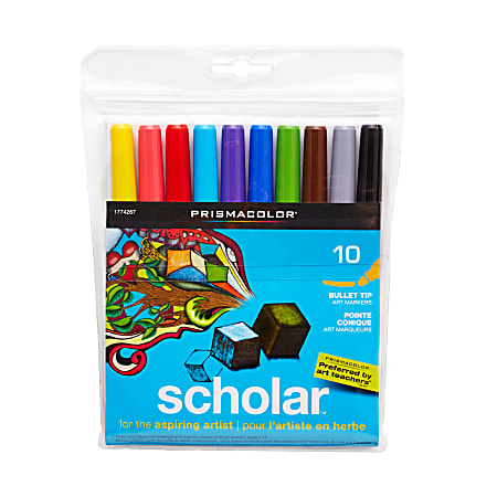 Prismacolor® Scholar™ Art Markers, Bullet Tip, Assorted Ink Colors, Pack Of 10
