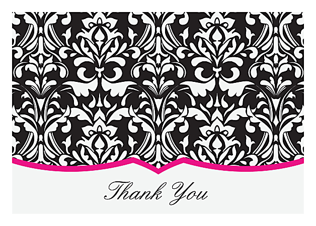 Great Papers! Thank You Note Cards, 4 7/8" x 3 3/8", Classic Damask With Fuchsia, Pack Of 50