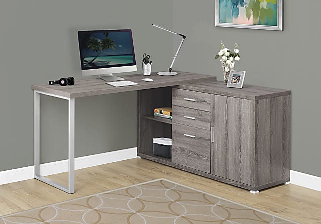 Monarch Specialties 24"W L-Shaped Corner Desk With Cabinet, Dark Taupe