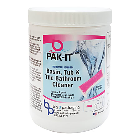 Big 3 Packaging PAK-IT Basin/Tub/Tile Bathroom Cleaner, Pack Of 20