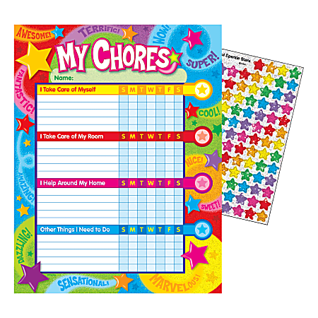 TREND Praise Words 'N Stars Chore And Progress Charts, 8 1/2" x 11", Pack Of 25