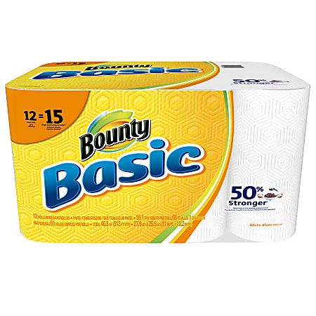 Bounty® Basic 1-Ply Paper Towels, 55 Sheets Per Roll, Pack Of 12 Rolls