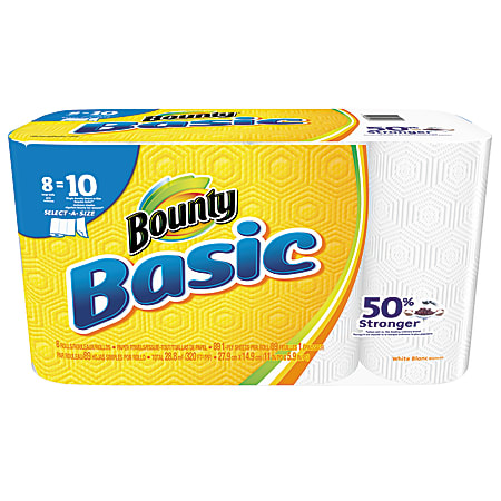 Bounty® Basic Select-A-Sheet® 1-Ply Paper Towels, 89 Sheets Per Roll, Pack Of 8 Rolls