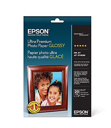 Epson® Ultra Premium Glossy Photo Paper, 5" x 7", Pack Of 20 Sheets