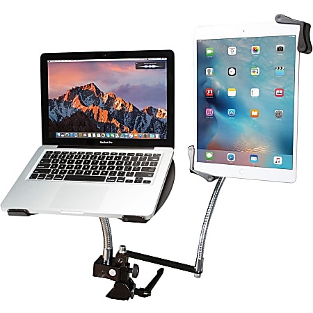 CTA Digital Heavy-Duty Dual Gooseneck Laptop Tablet Clamp Stand - 13" Screen Support - 22 lb Load Capacity