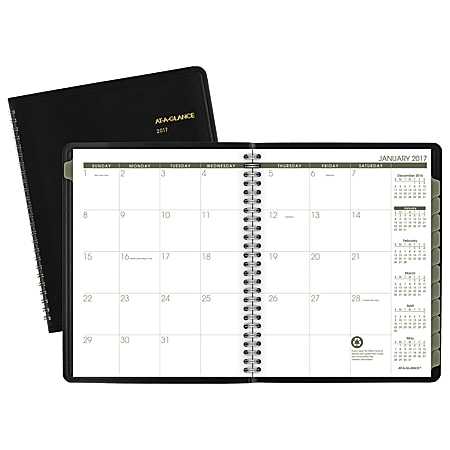 AT-A-GLANCE® 100% Recycled Monthly Planner, 6 7/8" x 8 3/4", Black, January-December 2017